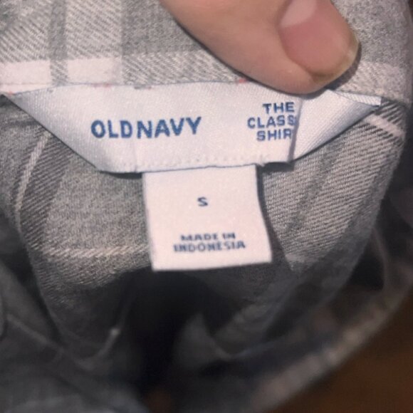 Old Navy Women Small Classic Plaid Grey White Button Up Long Sleeve Shirt (GS3) - Picture 7 of 7